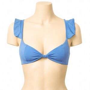 Peixoto Amara Textured Ruffle Shoulder Bikini Top Pullover Blue Medium NEW